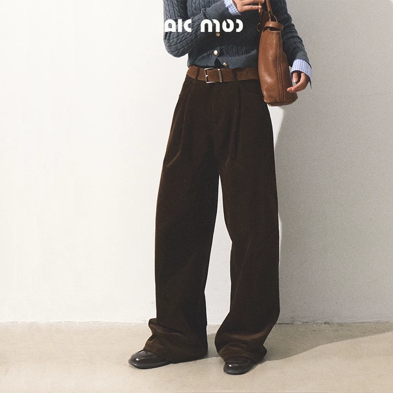 OAKMOO/ "巴恩一下"复古灯芯绒长裤2024新款休闲直筒百搭阔腿裤子