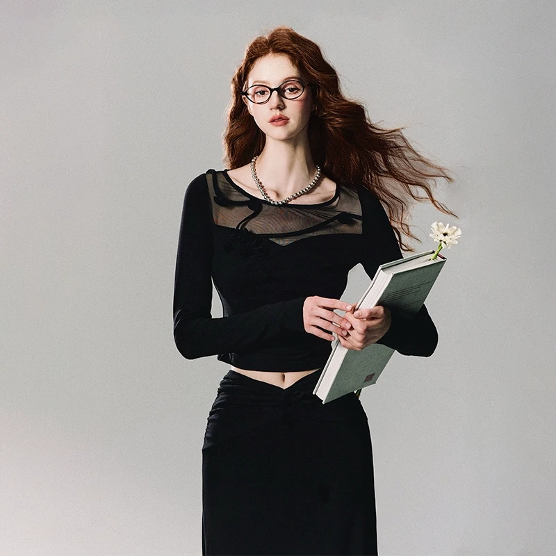 OAKMOO/ "花茎的呢喃"立体花针织套装女2024秋季开衫半裙两件套