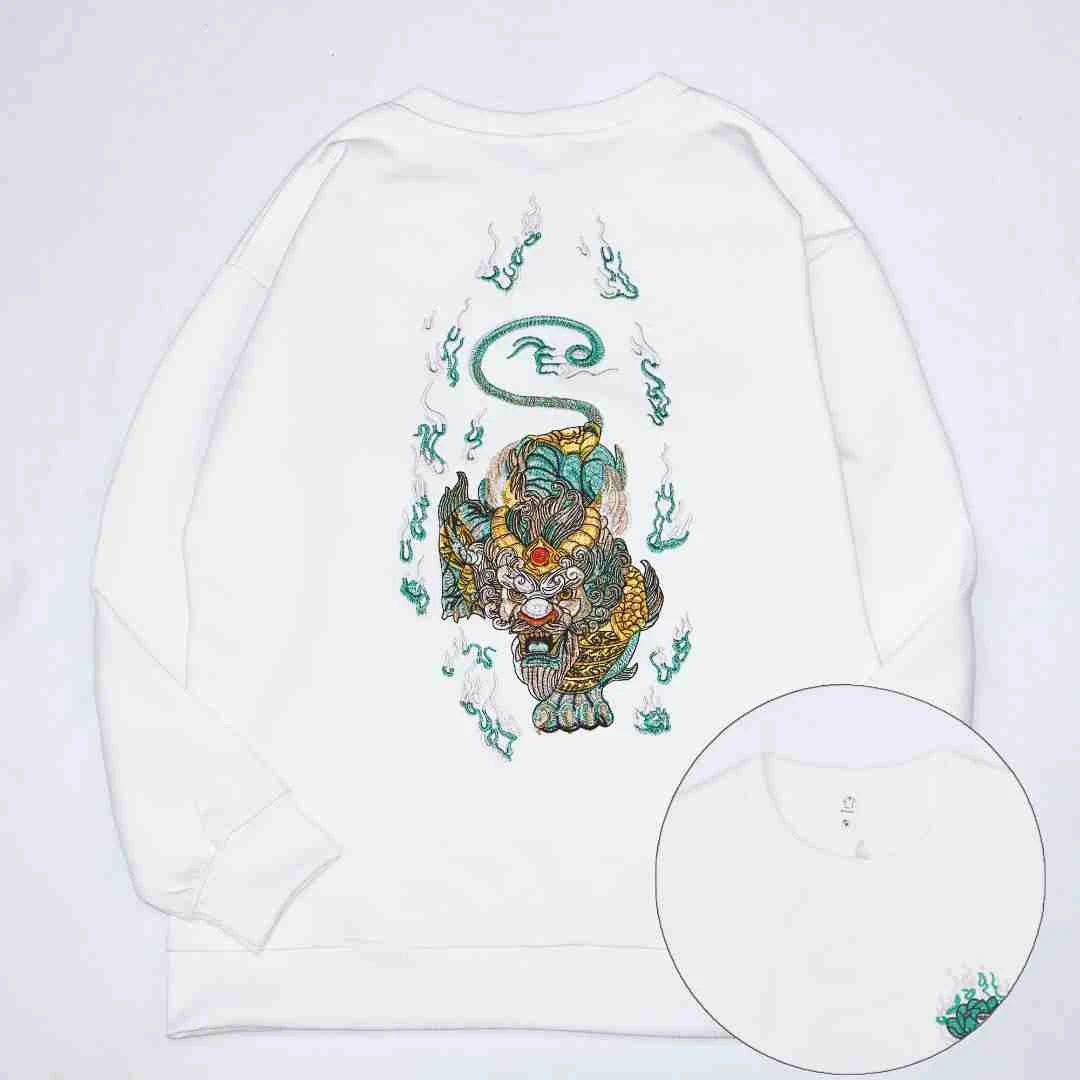 W228中国风貔貅刺绣卫衣男秋冬季新款重磅宽松情侣休闲长袖上衣