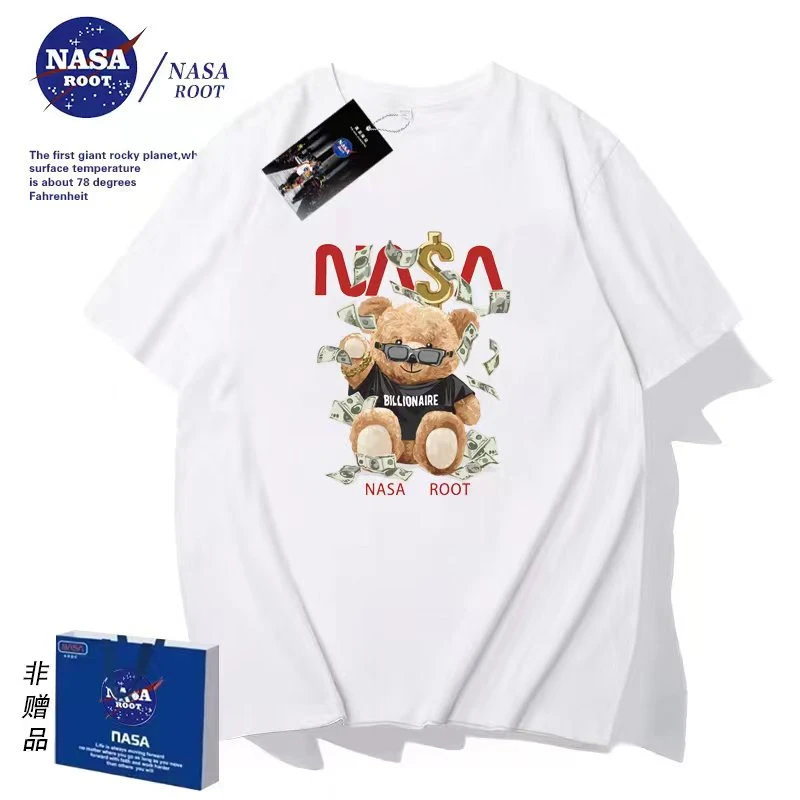 NASA联名款潮牌T恤短袖男女同款 纯棉印花时尚百搭短袖 na眼镜熊