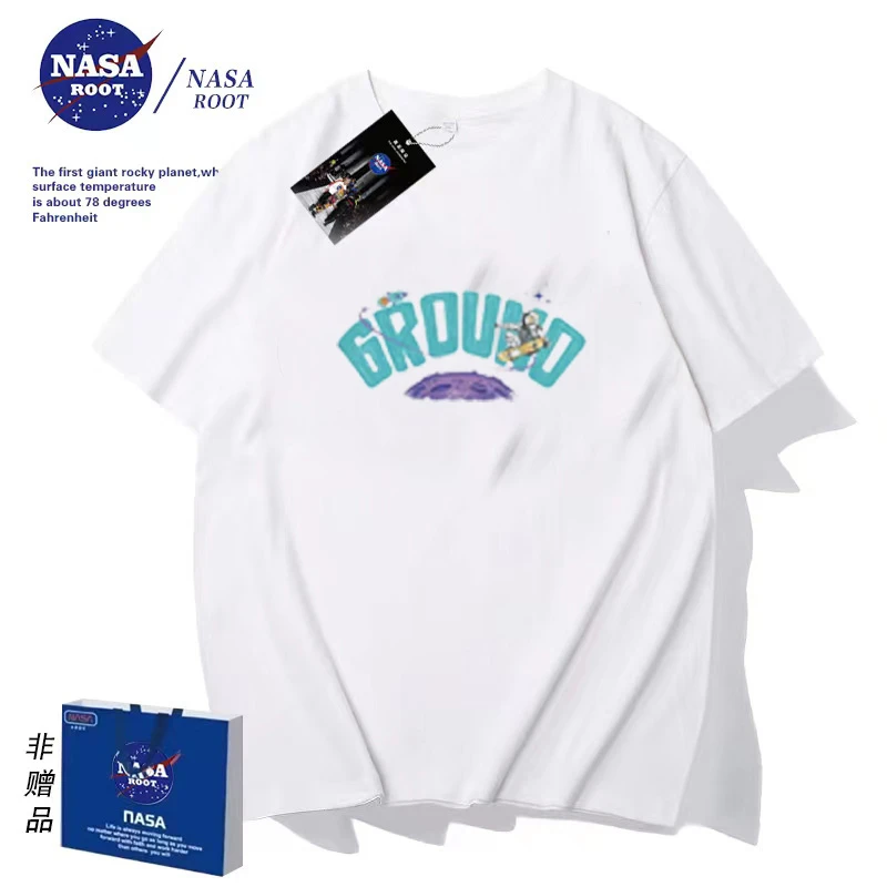 NASA联名款潮牌T恤短袖男女同款圆领印花时尚百搭夏季短袖nGROUNO