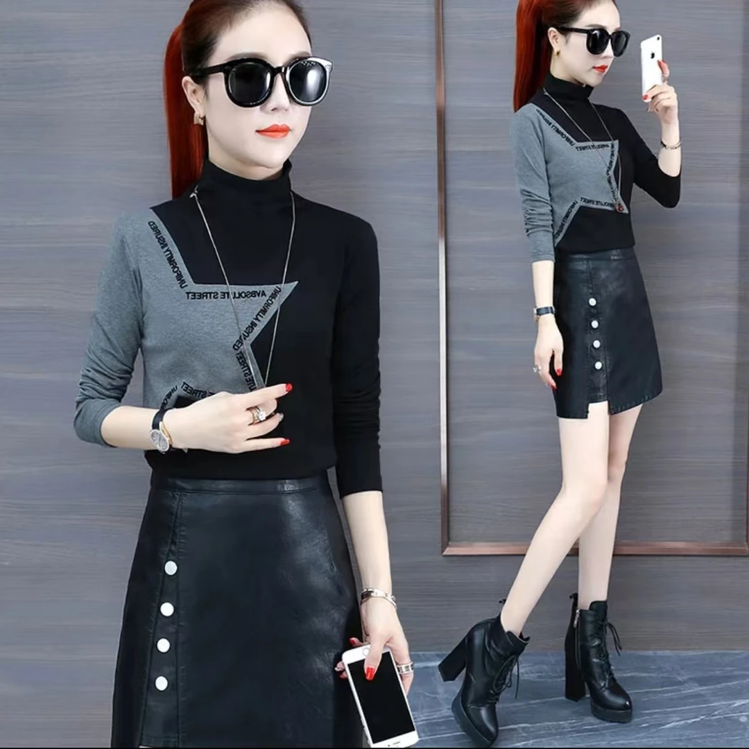 2024秋冬双面德绒保暖打底衫装半高领长袖t恤女修身百搭上衣