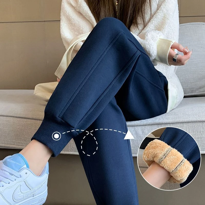 加绒加厚运动裤女秋冬休闲卫裤宽松外穿仿毛羊羔绒冬季束脚棉裤子