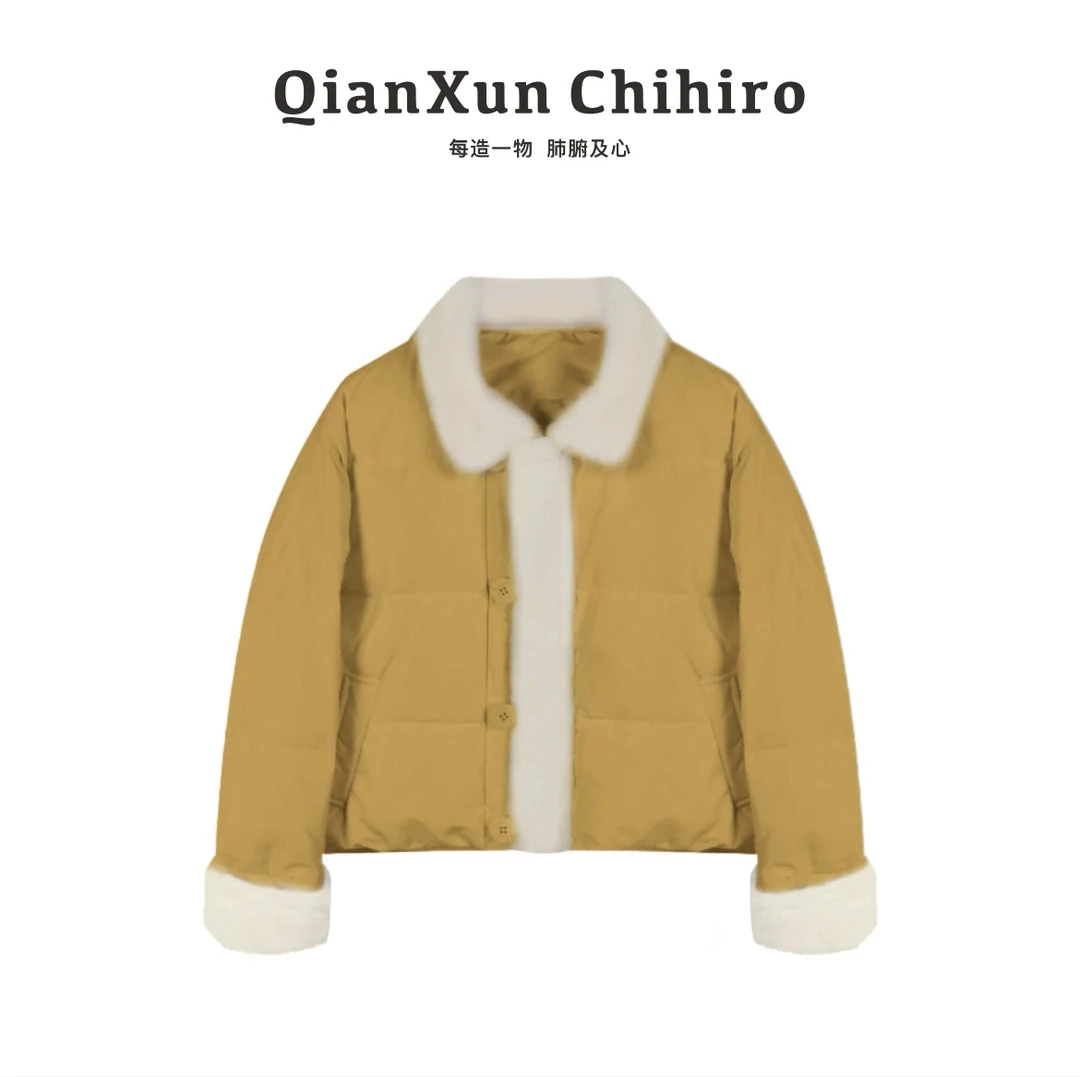 千寻女装铭顺-「云朵日记」拼色短款羽绒服Q4YRF8456A