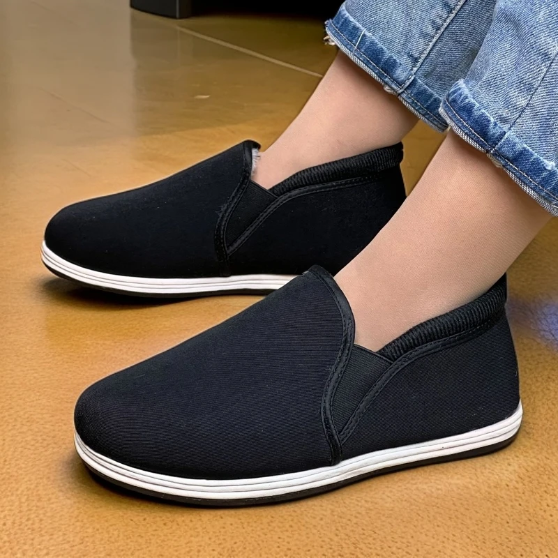 官网秋冬新款手工棉鞋黑色男款加绒加厚保暖爸爸防滑开车休闲棉鞋