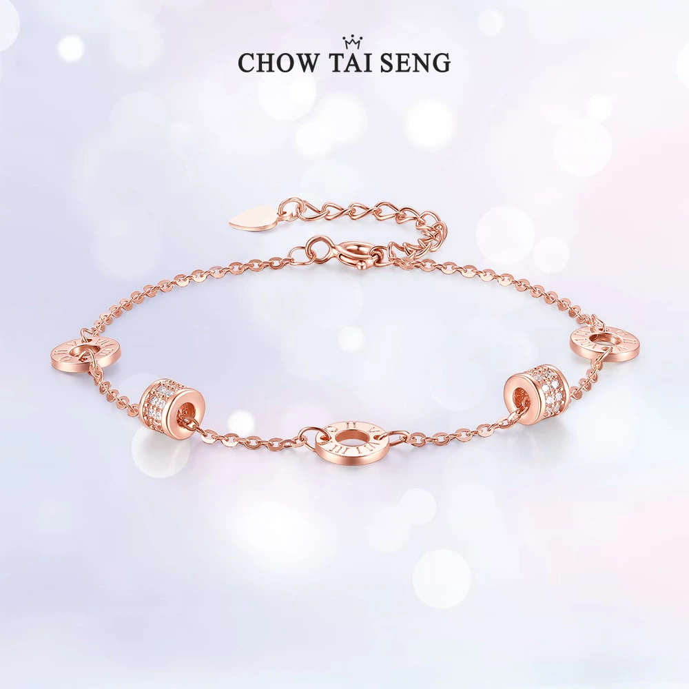 925银合成锆石手链 周大生玫瑰金色幸运小蛮腰手链时尚首饰