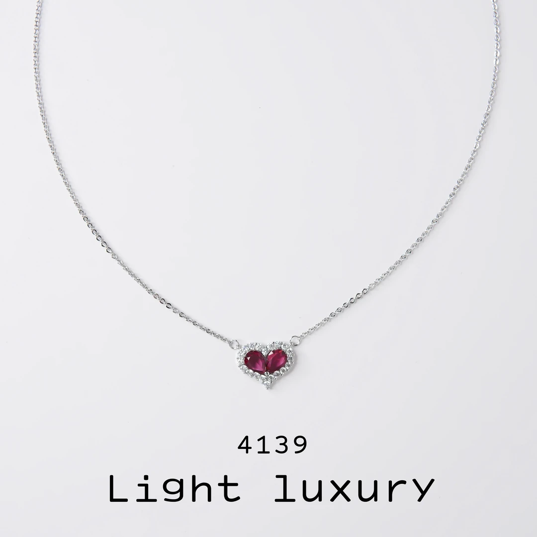 铜合金项链 4139 s925气质轻奢时尚精致红石爱心吊坠项链
