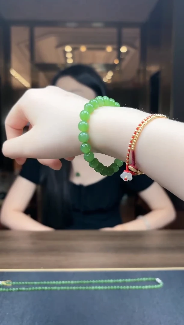 【闪购商品】和田玉8mm+碧玉圆珠手串2303未镶嵌-