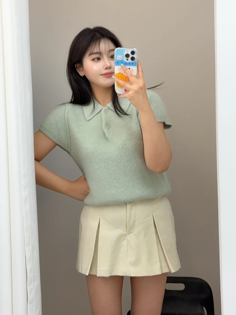 【NO退换】东大门秋冬新款可爱翻领毛衣短袖