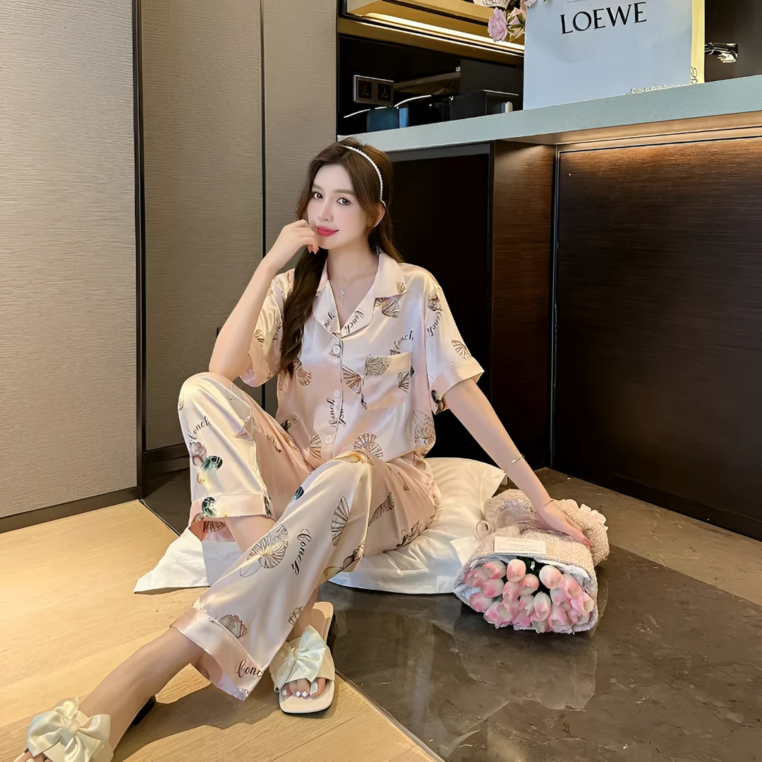 夏季新款睡衣家居服两件套睡衣女套装薄款夏天宽松女士大码时尚