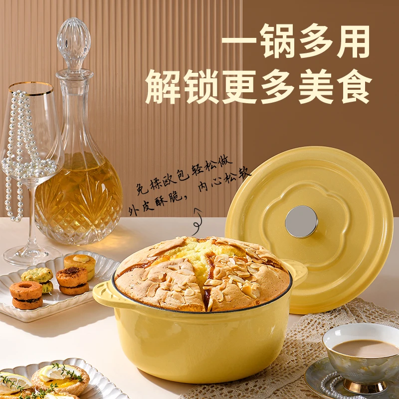 铁工房铸铁锅珐琅锅汤锅炖锅焖烧锅煲汤砂锅叶子24cm+蒸屉