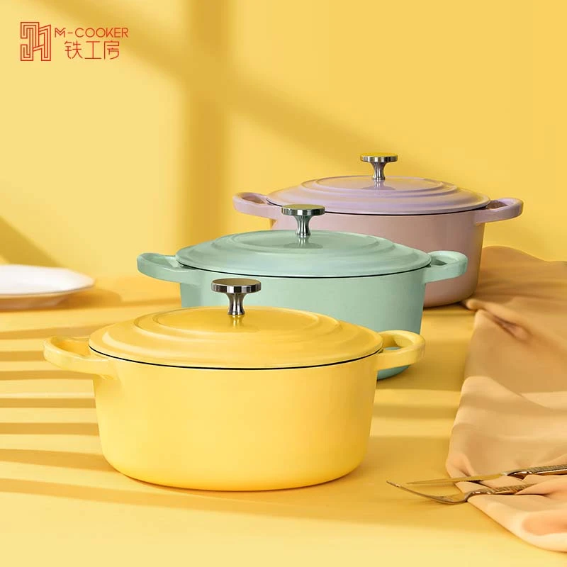 铁工房宽把手铸铁珐琅锅海鲜炖锅煲汤焖烧锅电磁炉搪瓷锅26cm