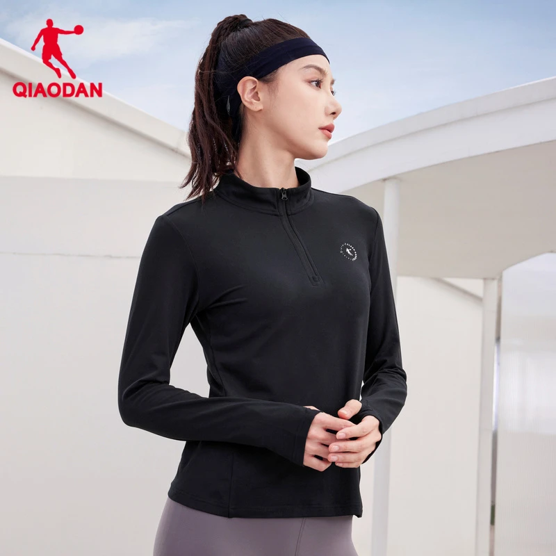 中国乔丹立领半开拉链长袖T恤女2024秋季新款跑步马拉松吸湿速干