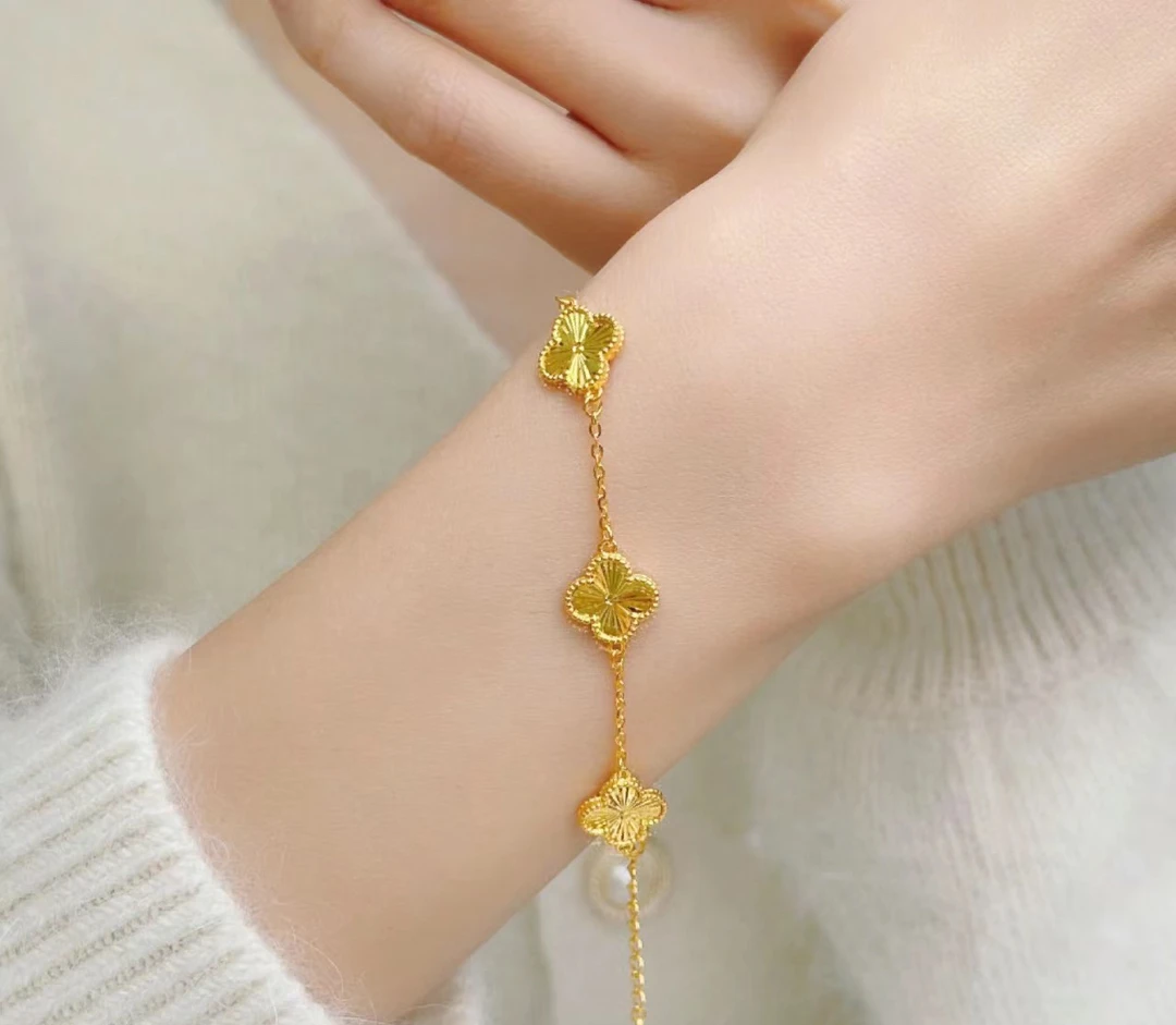 钛钢手链 【福韵天玺 二代升级】金色镭射五花手链气质高考毕业季