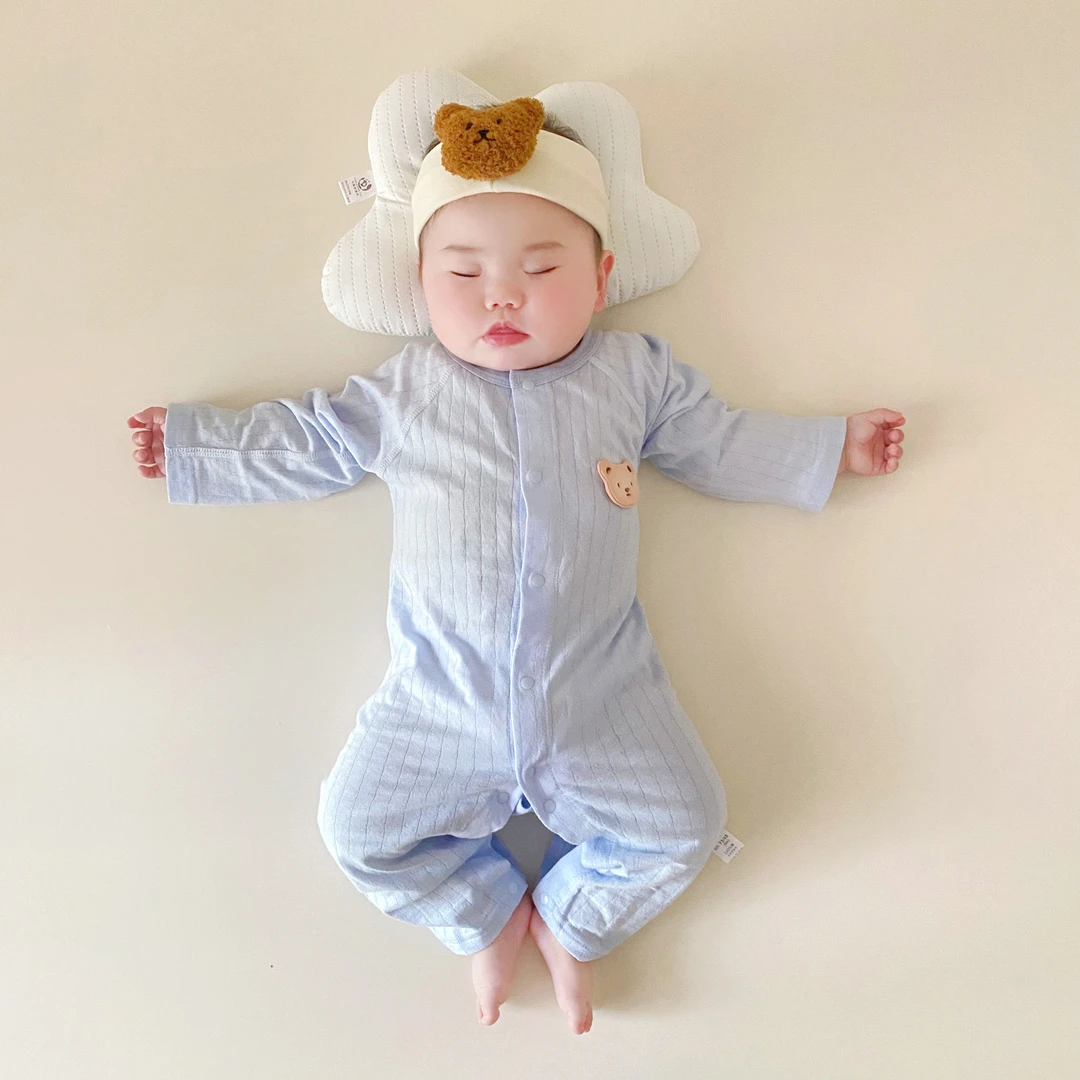 新生儿夏季婴儿衣服纯棉无骨网眼长袖爬服连体衣空调服宝宝连身衣