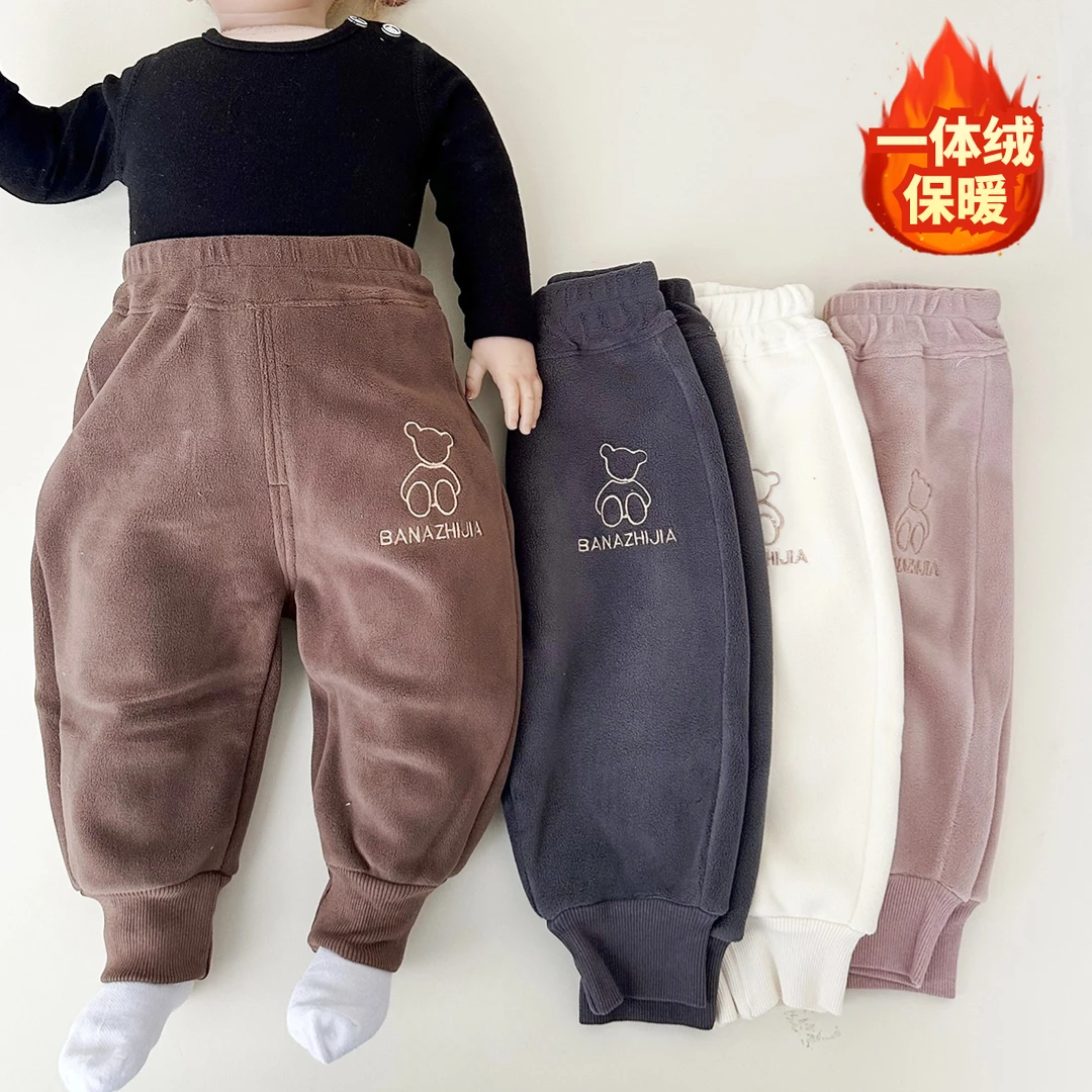 小童裤子秋冬加绒一体绒宝宝大屁屁裤0-4岁儿童男女运动休闲卫裤