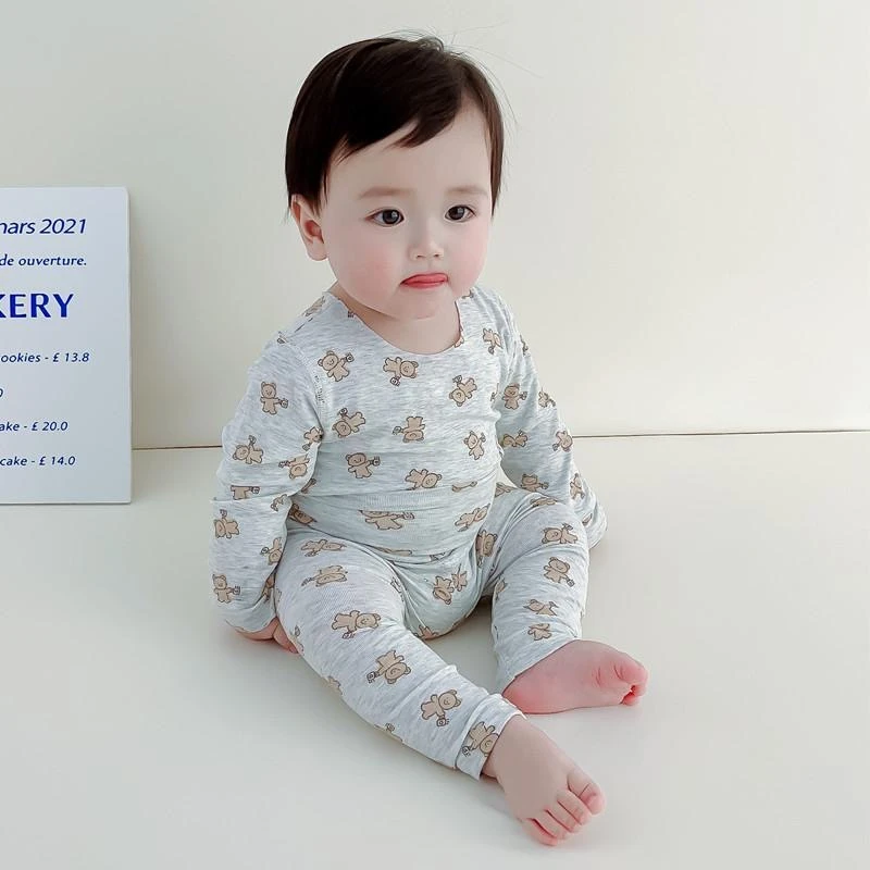 婴幼儿莫代尔无骨春夏薄款长袖婴儿衣服分体二件护肚宝宝睡衣套装