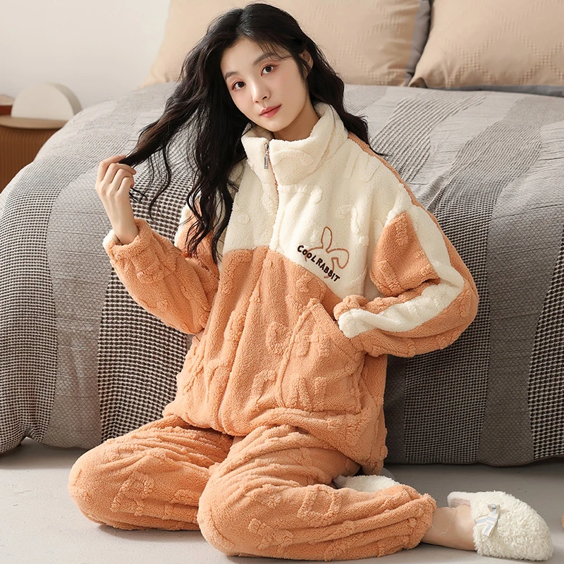 睡衣女秋冬季珊瑚绒加绒加厚套装2023年新款法兰绒冬天保暖家居服