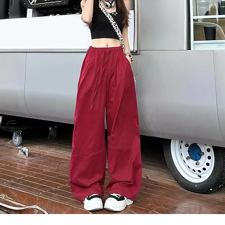 美式复古松紧腰灯笼裤女秋季2024新款百搭宽松慵懒高腰休闲阔腿裤