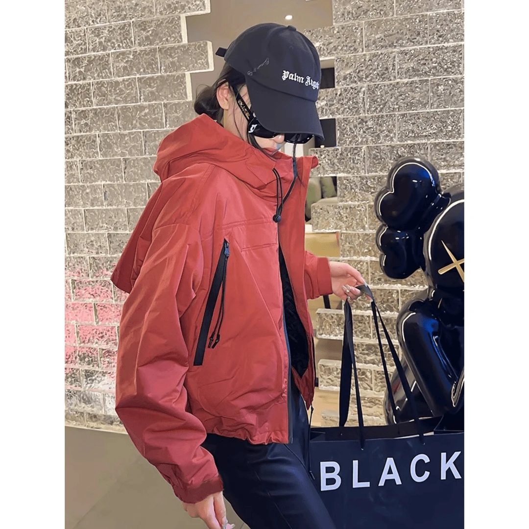 2024秋季新款时尚防风短款收腰连帽风衣工装冲锋衣韩版休闲外套女