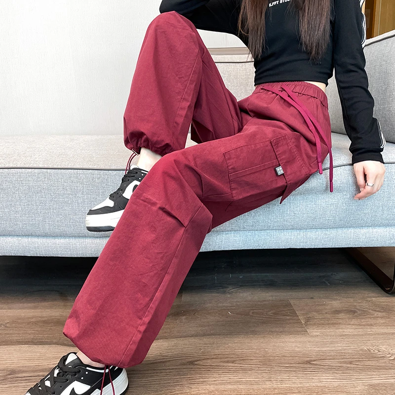 春秋美式工装裤女2023新款高腰垂感高街辣妹加长高个子运动登山裤