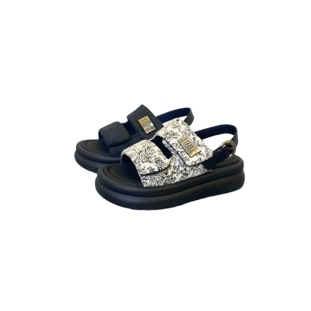 2024夏季新款舒适时尚休闲露趾沙滩鞋女外穿国风百搭厚底凉鞋女鞋