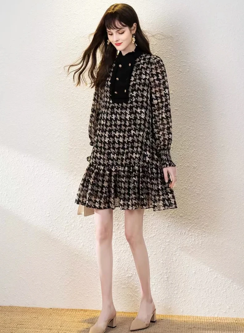 L-立领排扣长袖连衣裙LZ1376