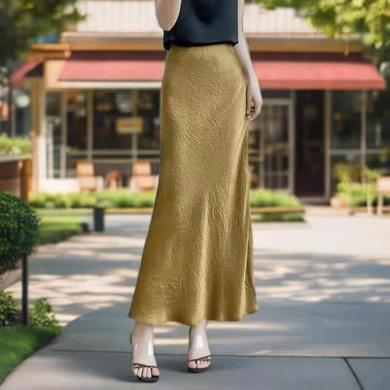 醋酸半身裙女夏季新款国风中式高级时尚显瘦漂亮中长款包臀裙子