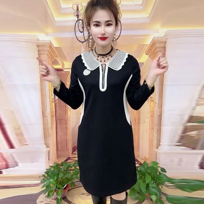 秋季新款显瘦气质长袖洋气时尚中长款连衣裙减龄修身中长打底裙子