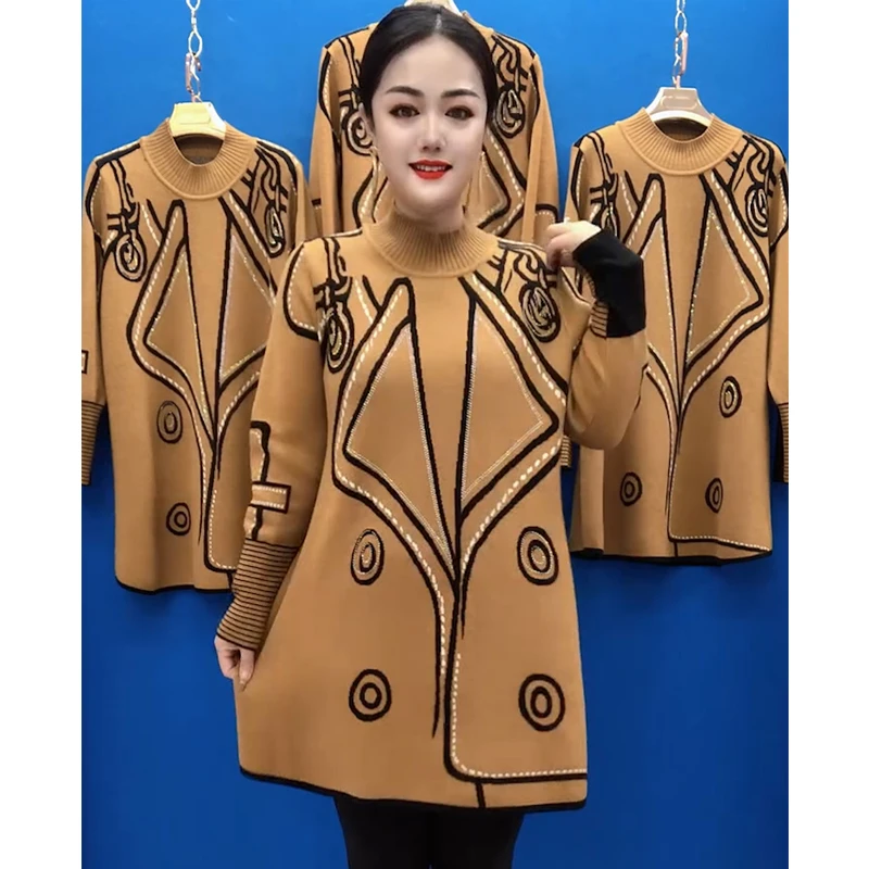 秋冬季新款加厚洋气显瘦针织毛衣气质上衣中长款妈妈女装打底毛衣