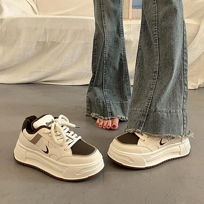 回力潮品厚底小白鞋女增高加绒板鞋2023新款秋冬季休闲运动老爹鞋