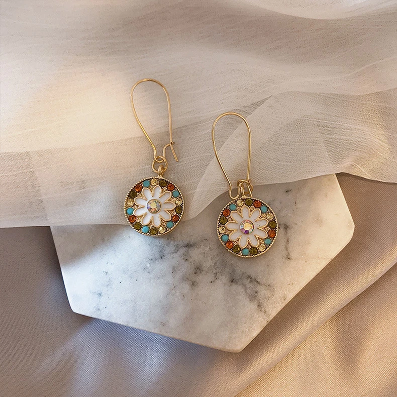 2024年新款复古巴洛克彩色圆耳坠女耳扣小众耳环个性气质耳饰配饰