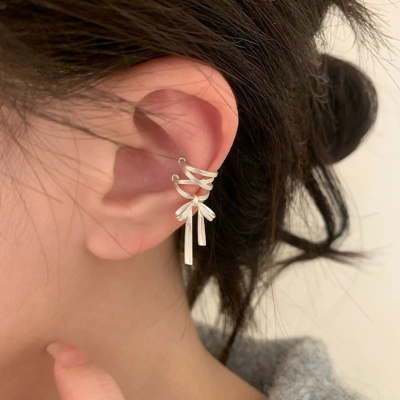 复古芭蕾风丝带蝴蝶结耳饰小众设计感绑带气质耳骨夹无耳洞耳夹