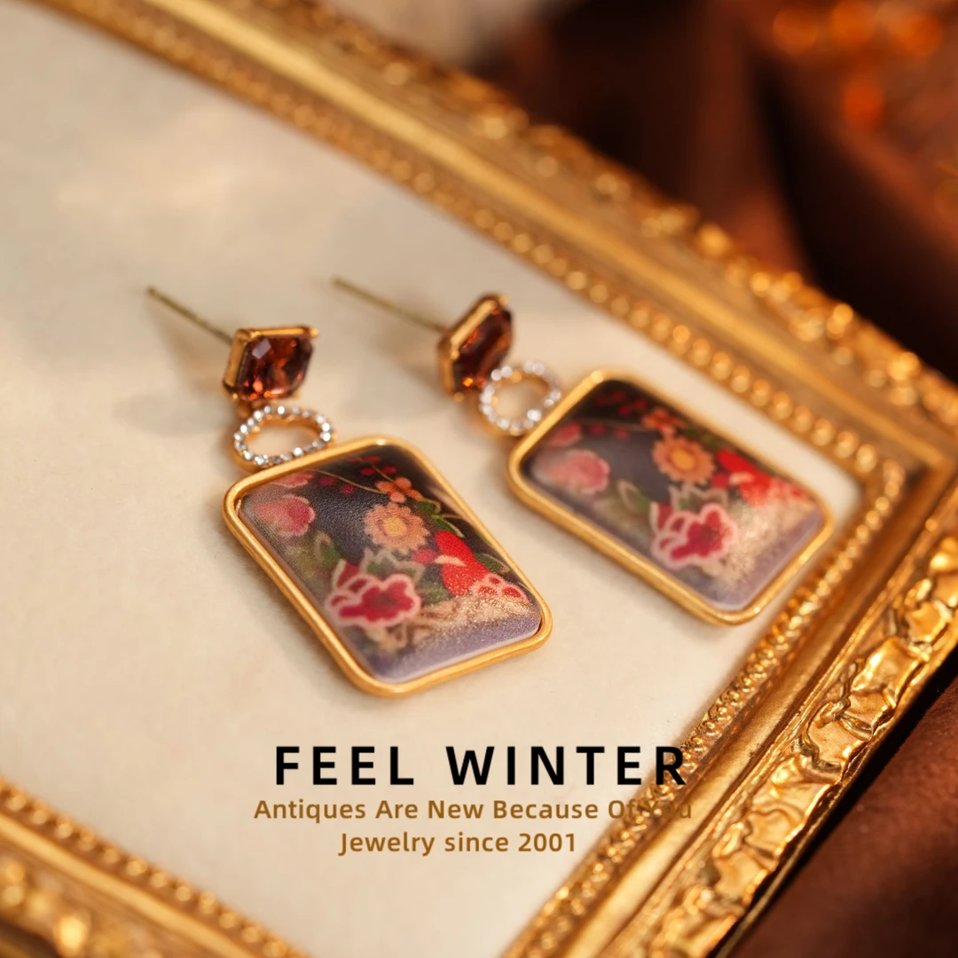 合金珐琅耳饰 彩色立体珐琅吊坠ZG-0936