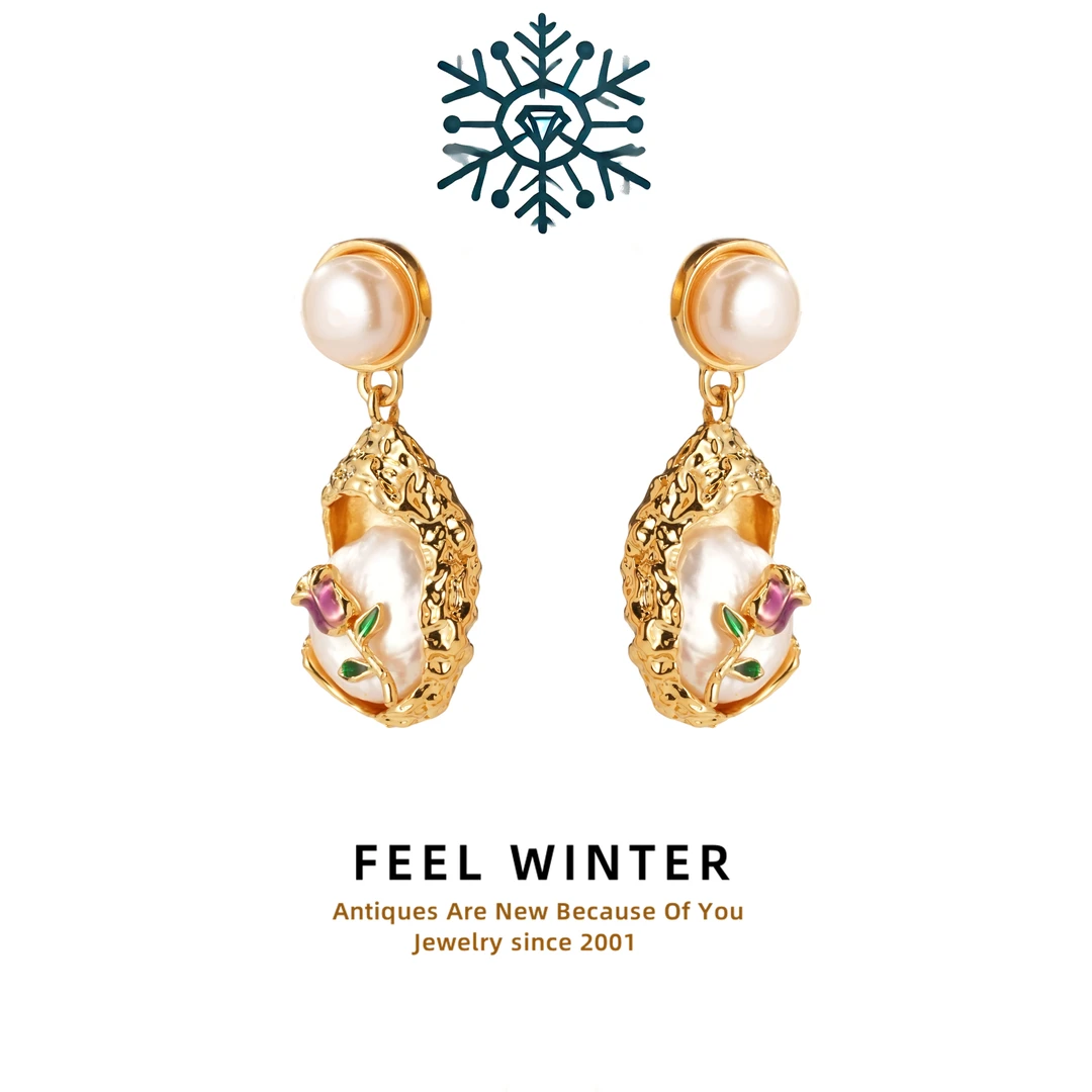 铜合金耳饰 玫瑰浮雕彩色耳饰耳钉气质优雅复古ZG-0826