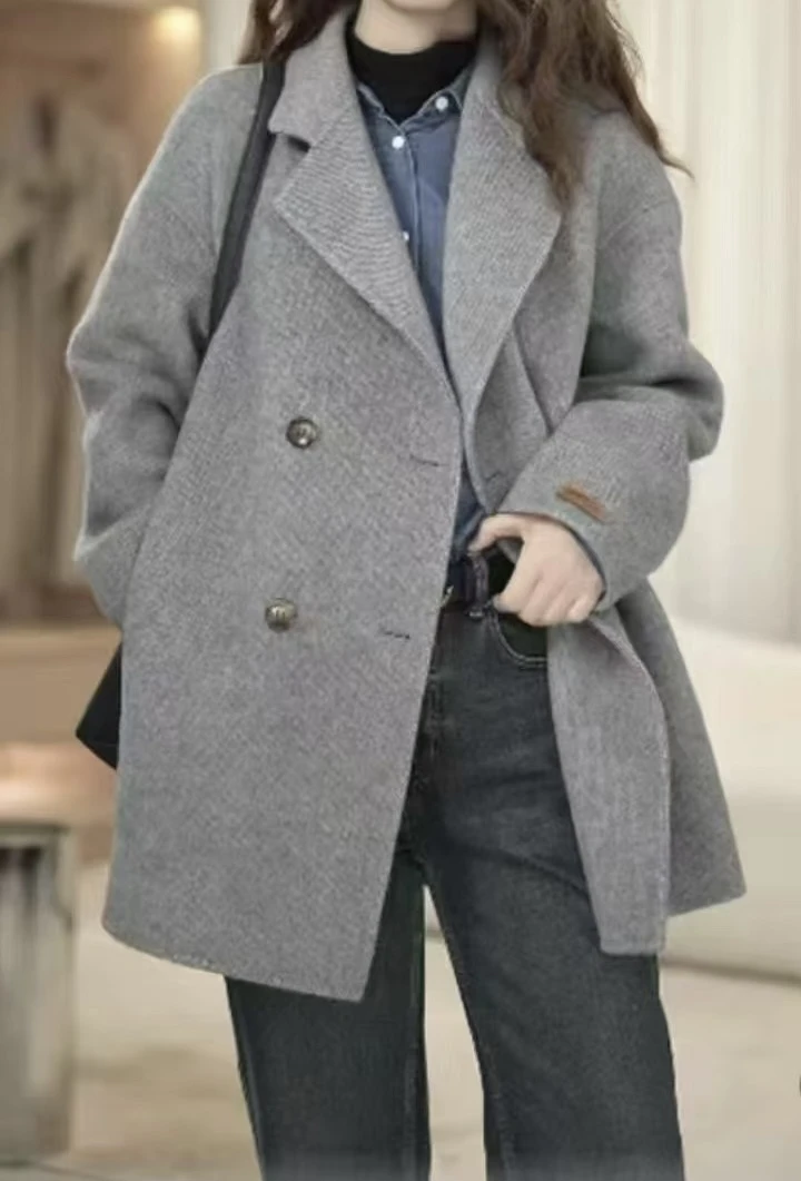 24秋冬双面短款韩版羊毛大衣气质大衣