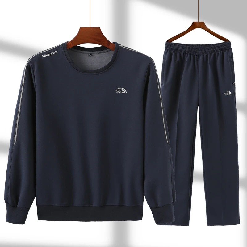 爸爸圆领休闲卫衣春秋季长袖男士运动服套装中老年人秋装爷爷外套