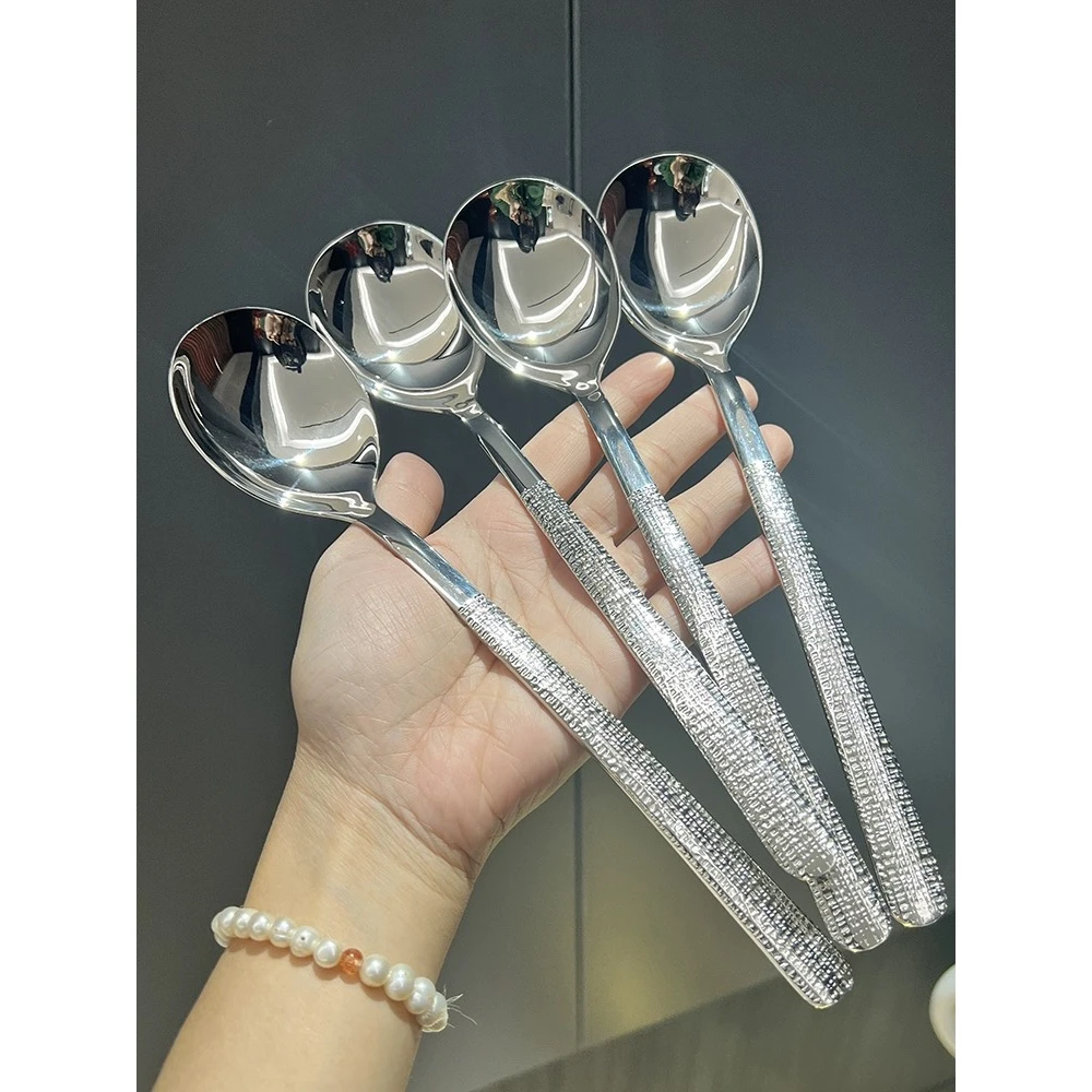 不锈钢锤纹韩式闪闪勺4支装 家用 勺子QSD