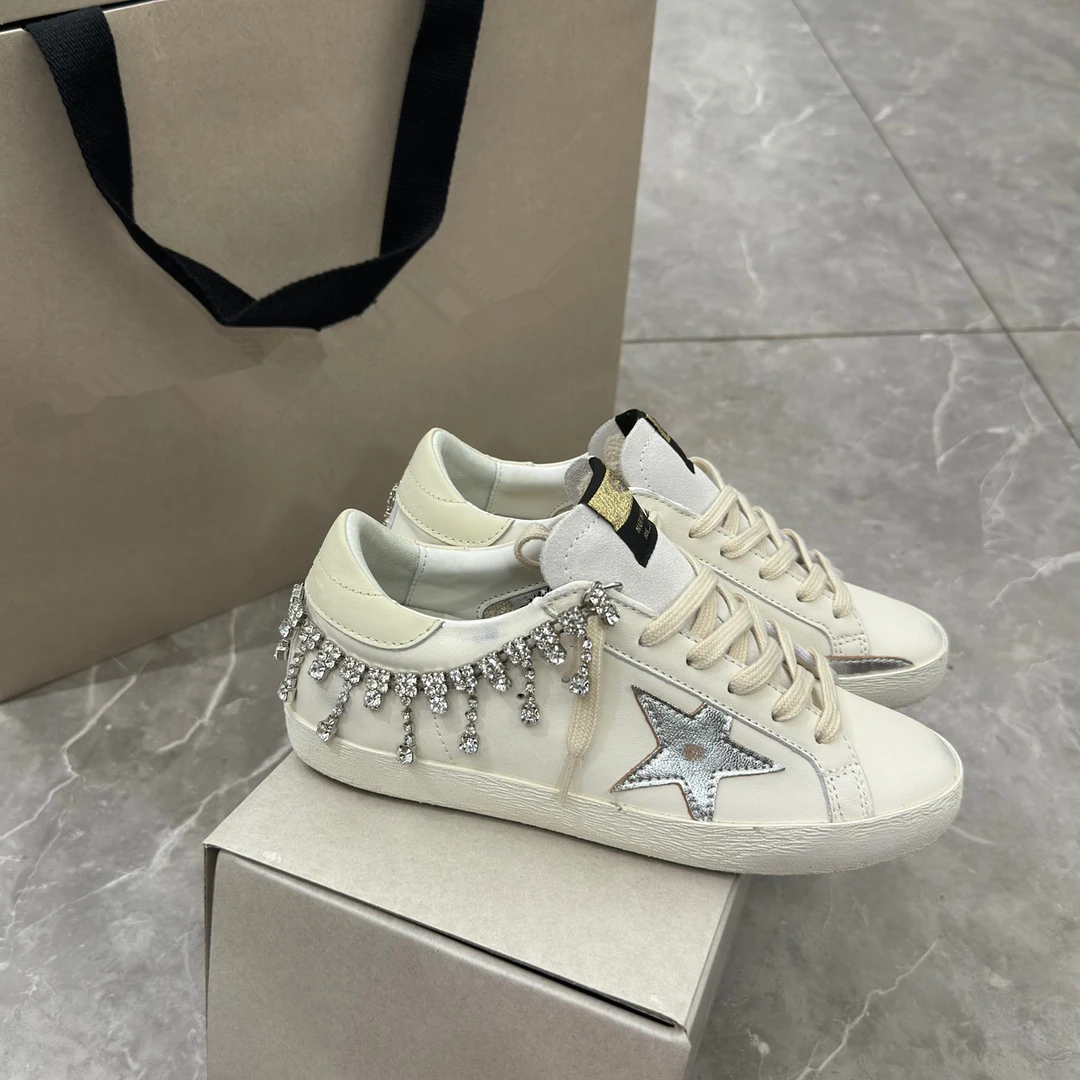 鼎版S系列 人鱼眼泪链条水钻做旧银星星小脏鞋女内增高休闲板鞋潮