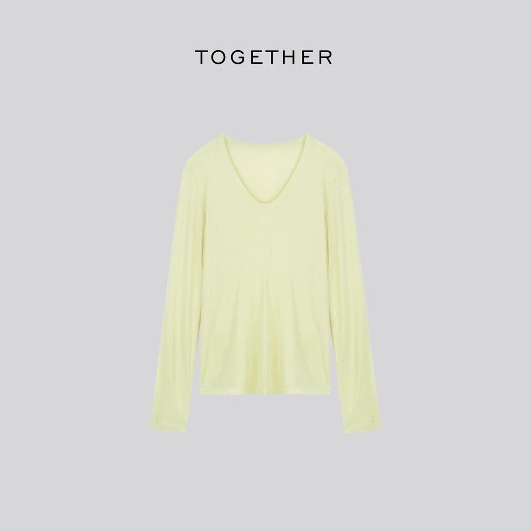 TOGETHER DW STUDIOS【洛栀 】夏季纯色V领凉感长袖T恤#8XT414427
