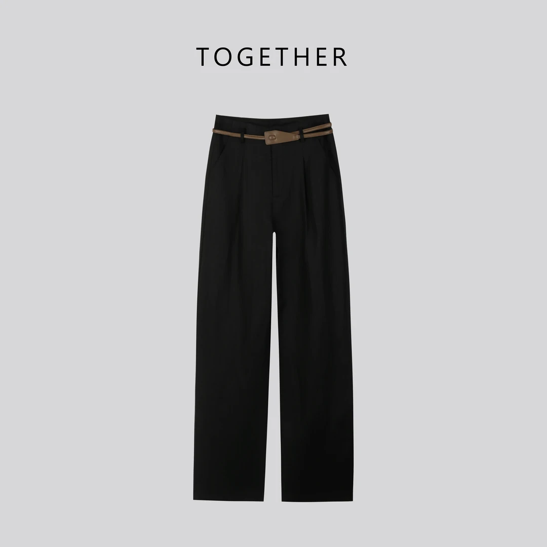 TOGETHER DW STUDIOS【墨弦】 夏季亚麻百搭配腰带西装拖地裤#77518
