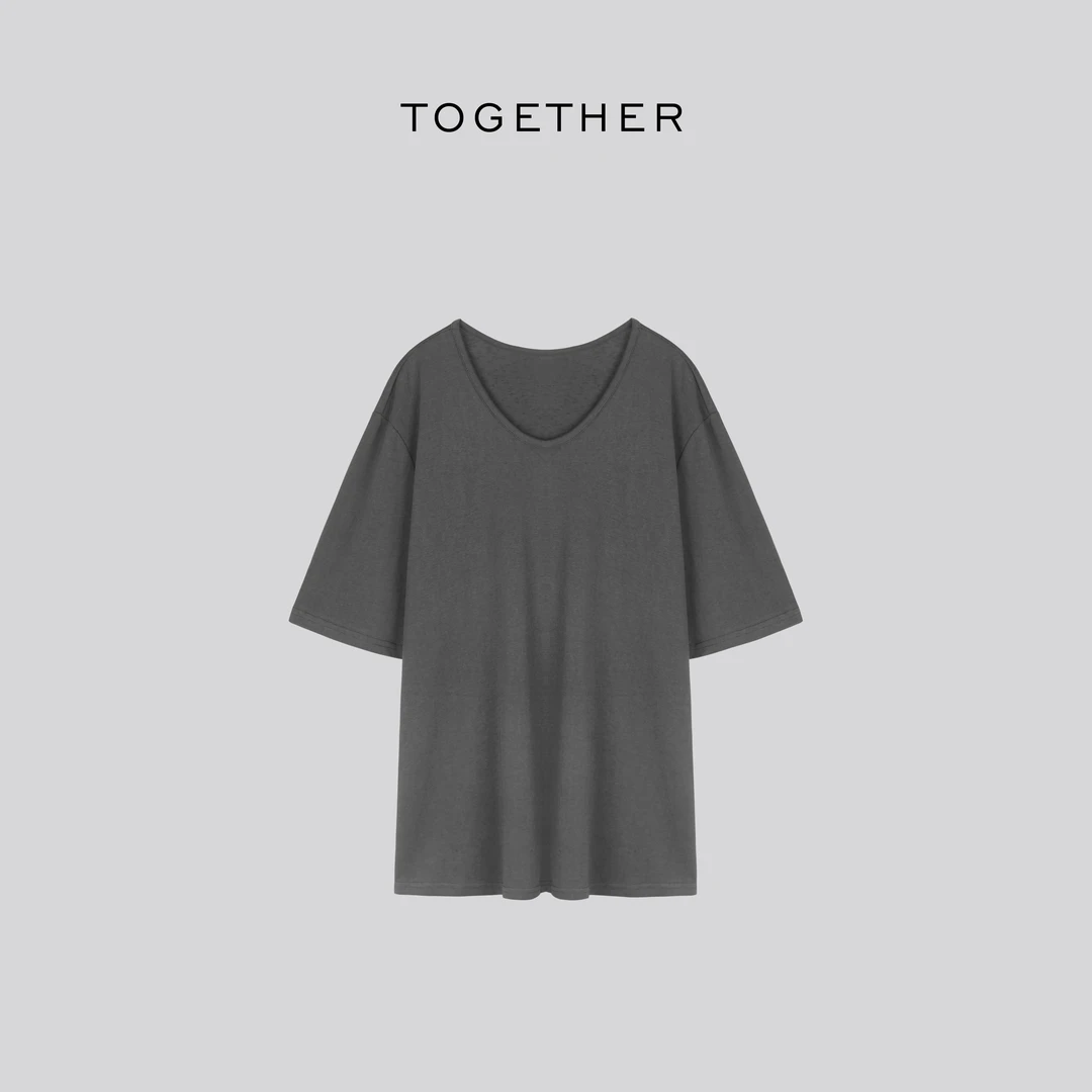 TOGETHER DW STUDIOS【云竹】百搭纯色简约侧开叉宽松T恤#W1265
