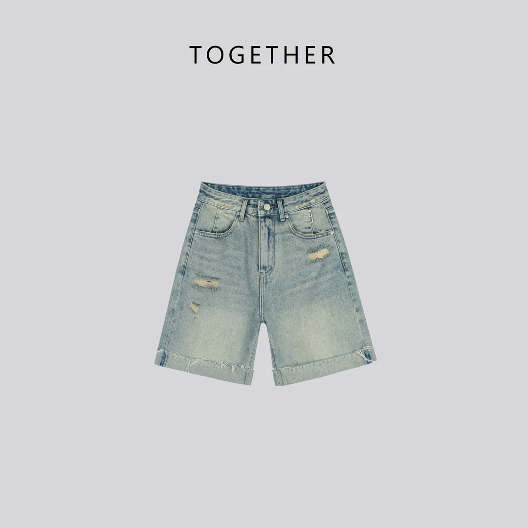 【Together】 · 梨书 ·  夏季无弹破洞显瘦四分牛仔短裤#L2161