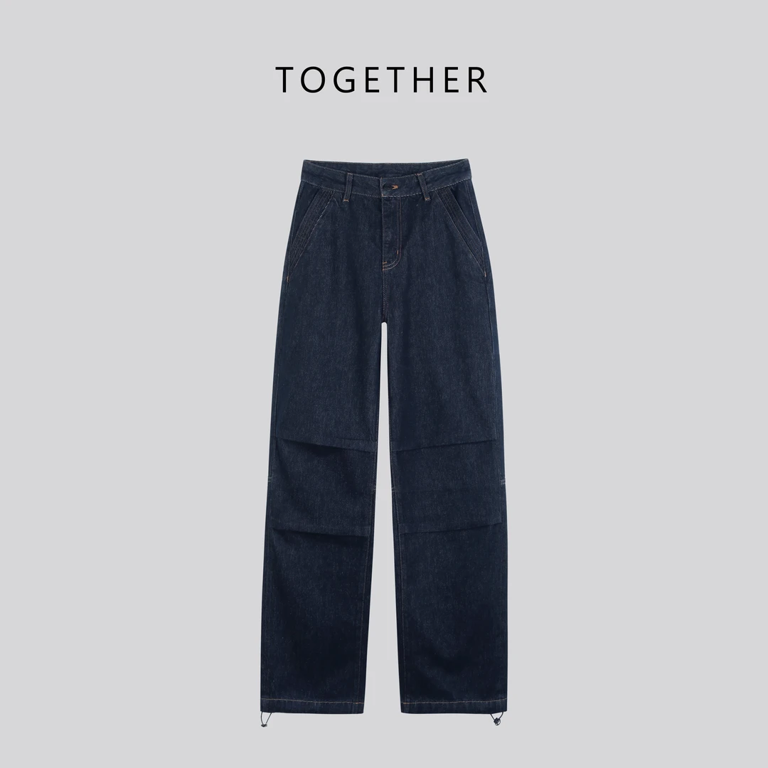 【Together】 · 江南 · 秋冬季无弹复古设计感褶皱直筒牛仔裤#Q5187
