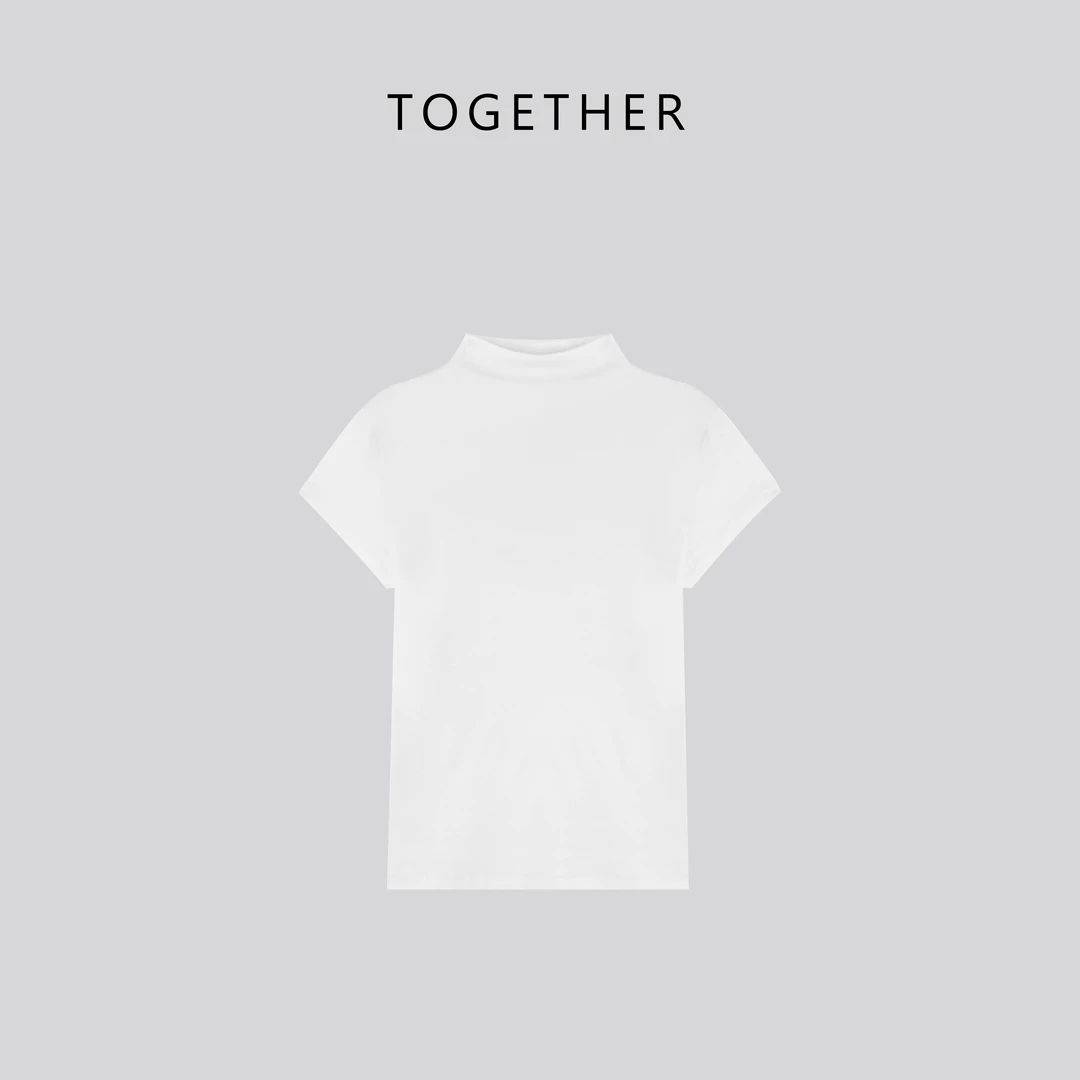 【Together】 · 思暑 · 早秋款半高领净版百搭小飞袖T恤W8199
