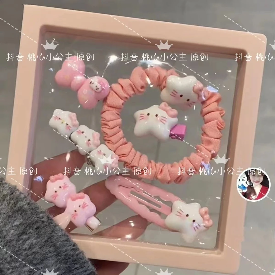 新款甜美星星ktiiy猫发夹发绳6件套少女心礼盒送女友闺蜜礼物头饰