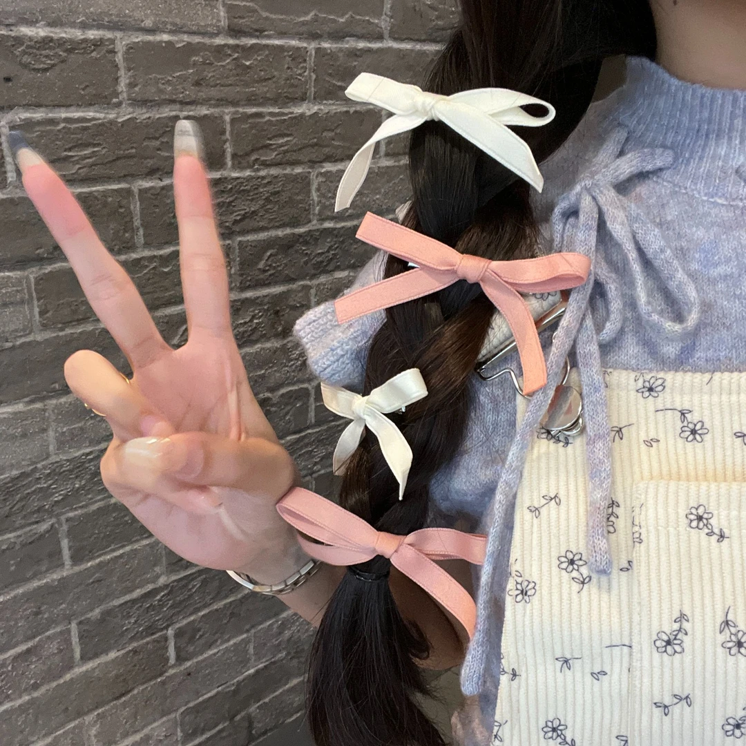 蝴蝶结发夹女刘海侧边夹前额碎发卡鸭嘴夹芭蕾风编发丝带飘带头饰
