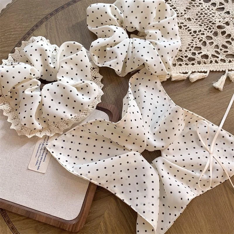 韩系蝴蝶结大肠气质发圈波点方巾马尾法式蕾丝头绳头饰发绳发饰