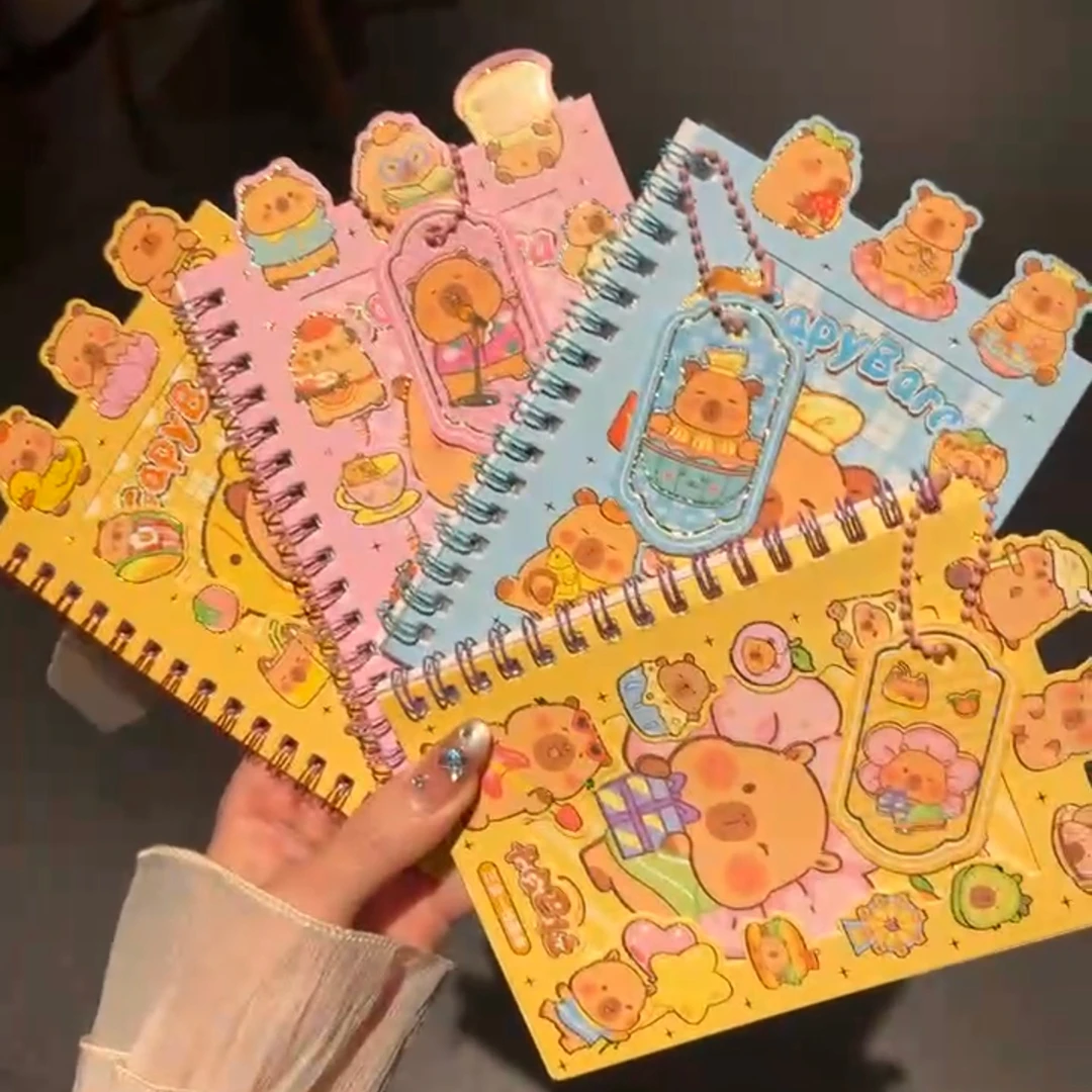 少女心卡通解压手账贴纸本 卡皮巴拉ins便携线圈贴纸本可爱日记本