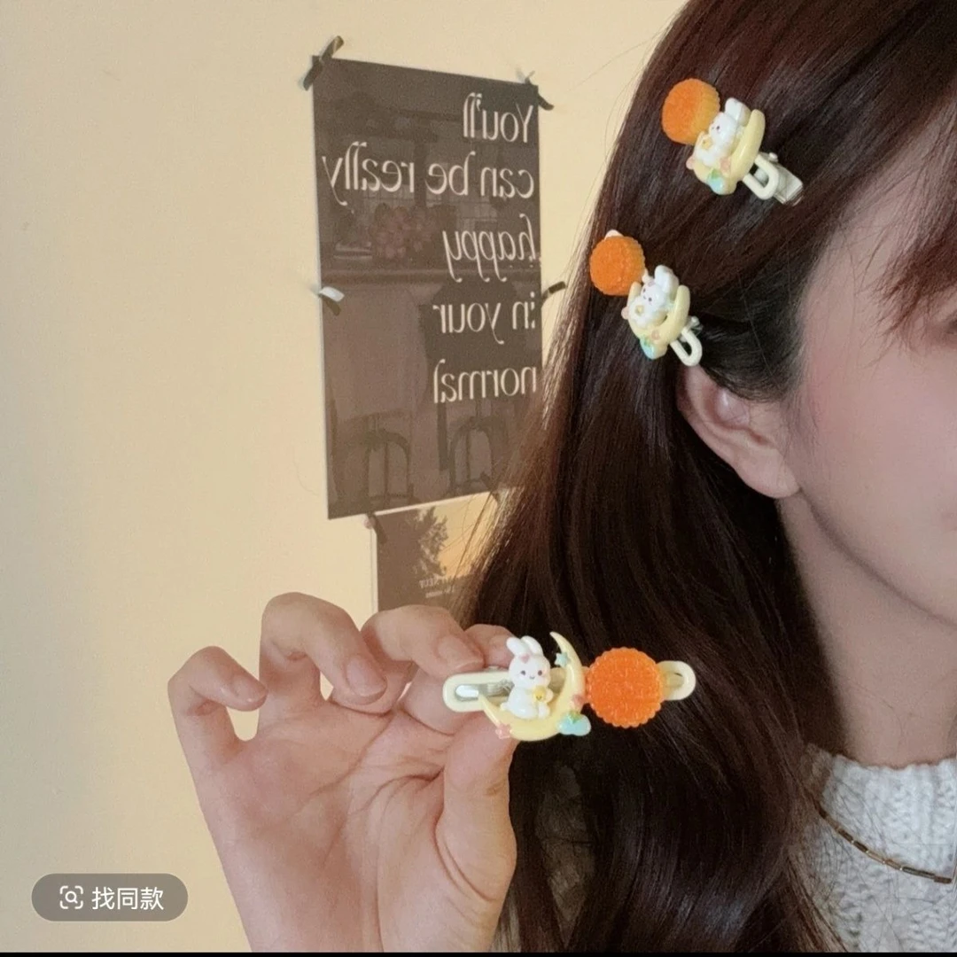 中秋月饼发夹兔子吃月饼少女搞怪创意食物鸭嘴夹侧边夹刘海碎发夹